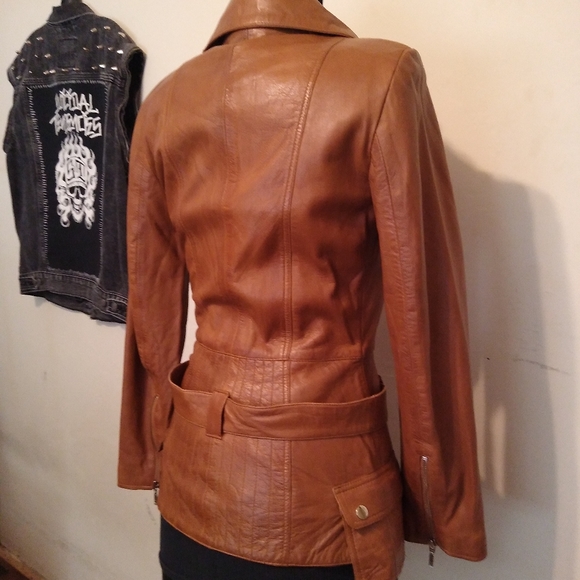 Ladies Medium Brown Leather Moto Jacket by Feminine Touch - Picture 8 of 16